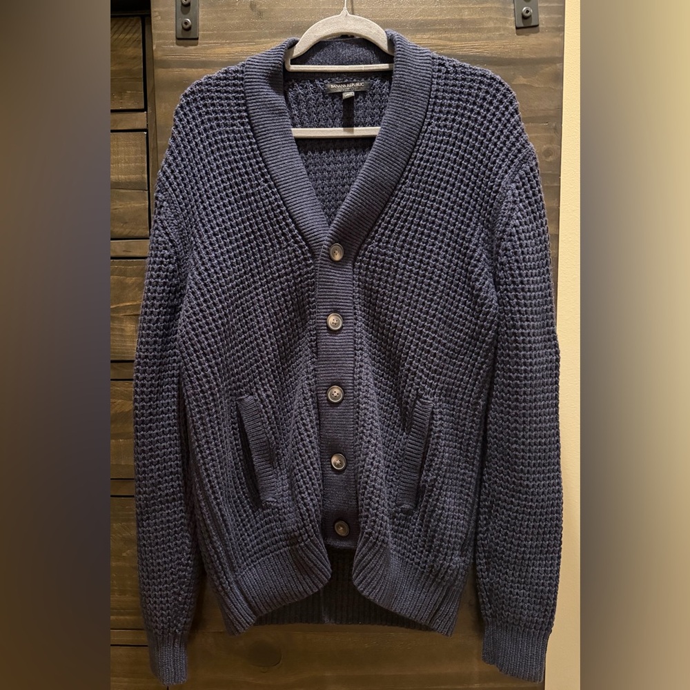 BANANA REPUBLIC Factory Relaxed Fit Waffle Knit Cardigan Sweater Mens Sz Medium